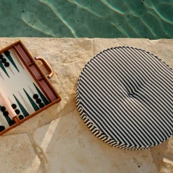 The Circular Pillow - Laurens Navy Stripe