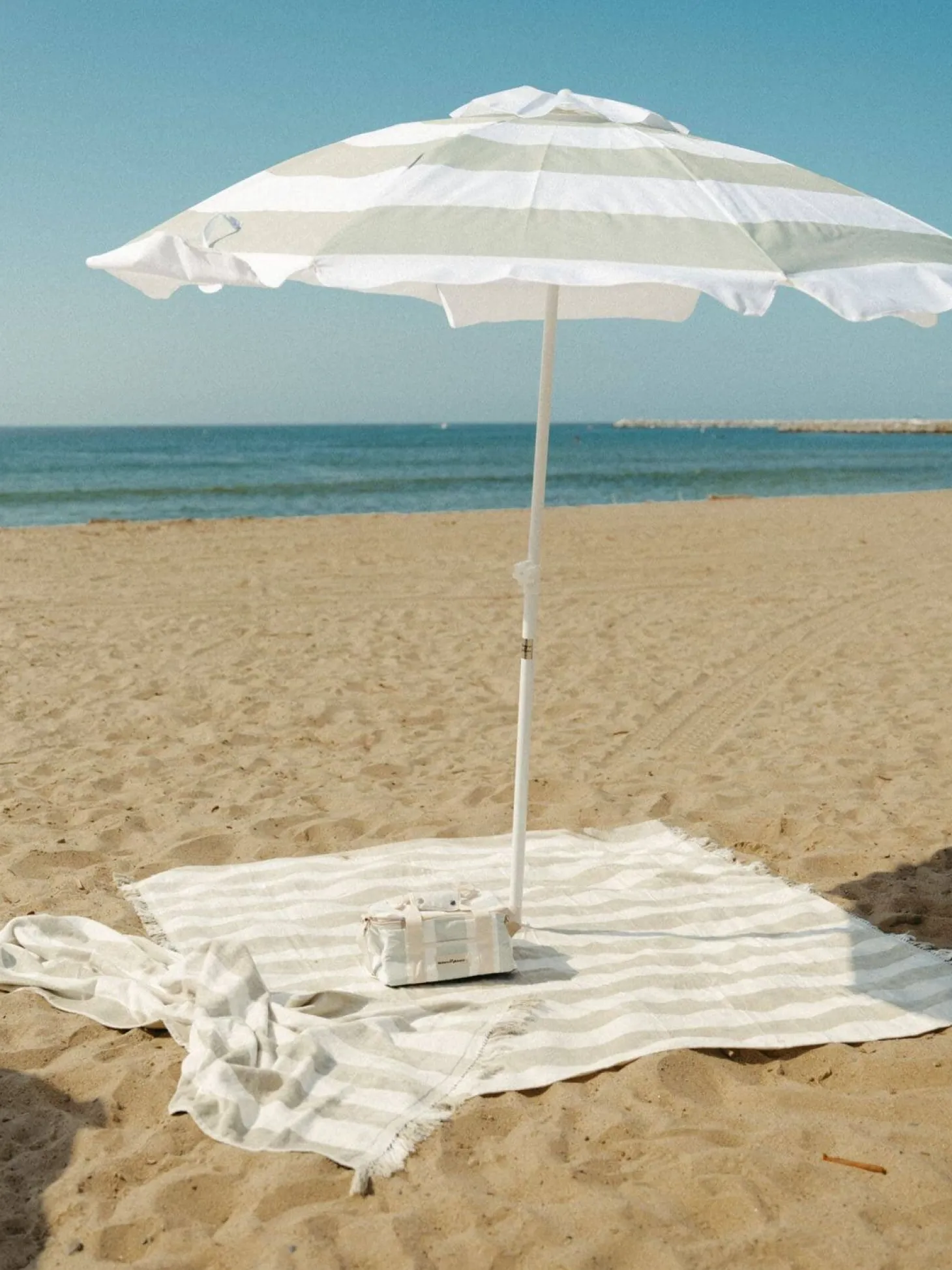 The Family Beach Umbrella - Sage Capri Stripe
