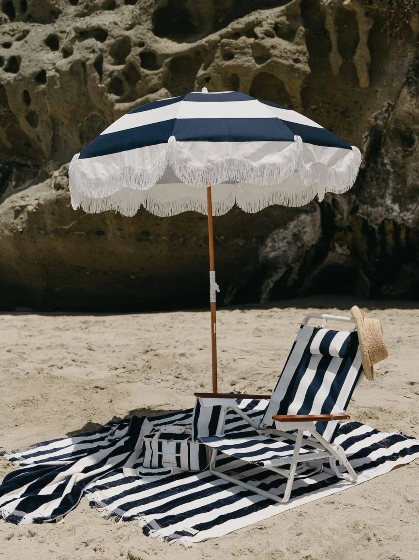 The Holiday Beach Blanket - Navy Capri Stripe