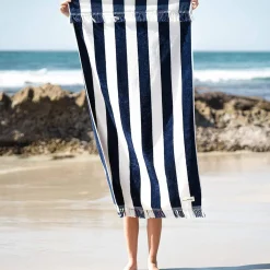 The Holiday Beach Towel - Navy Capri Stripe