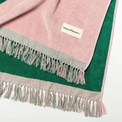 The Holiday Beach Towel - Ocean Green And Pink Stripe
