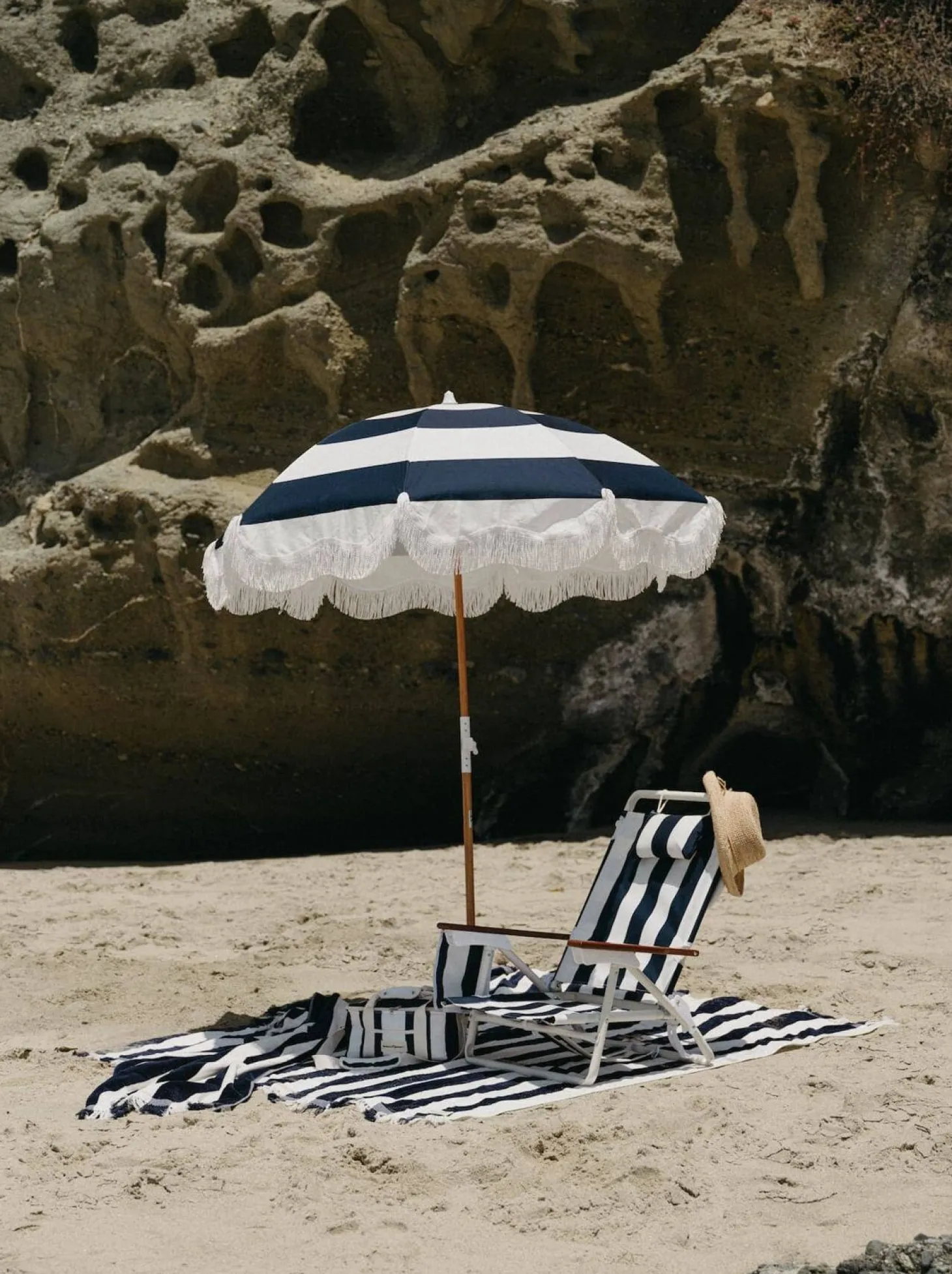 The Holiday Beach Umbrella - Navy Capri Stripe