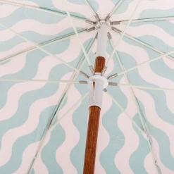 The Holiday Beach Umbrella - Ocean Green And Pink Stripe