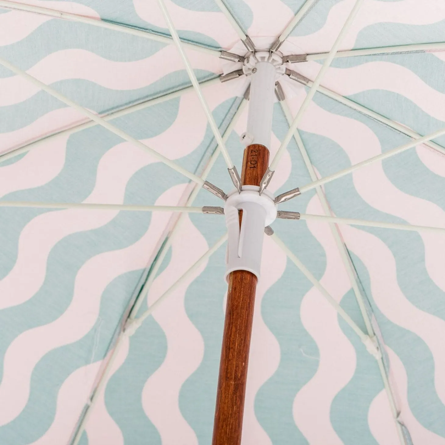 The Holiday Beach Umbrella - Ocean Green And Pink Stripe