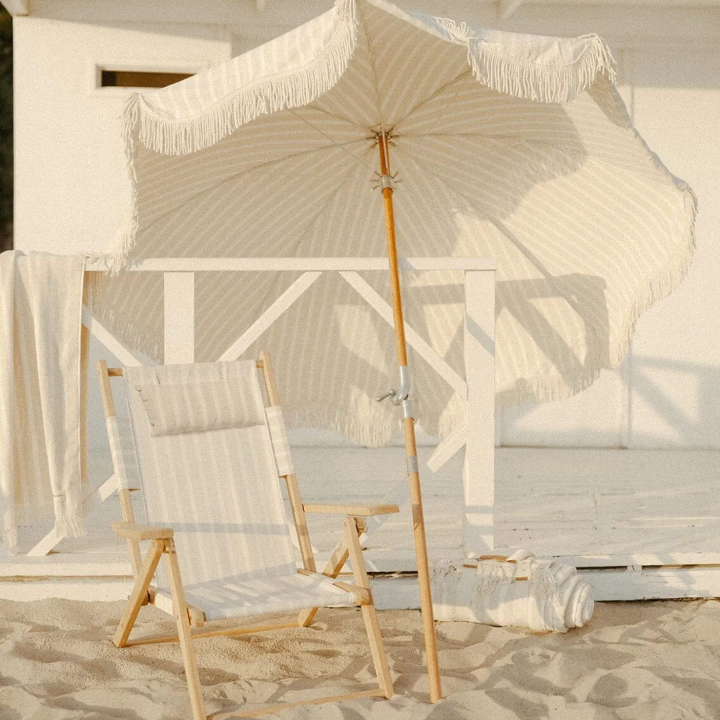 The Premium Beach Umbrella - Monaco Natural Stripe