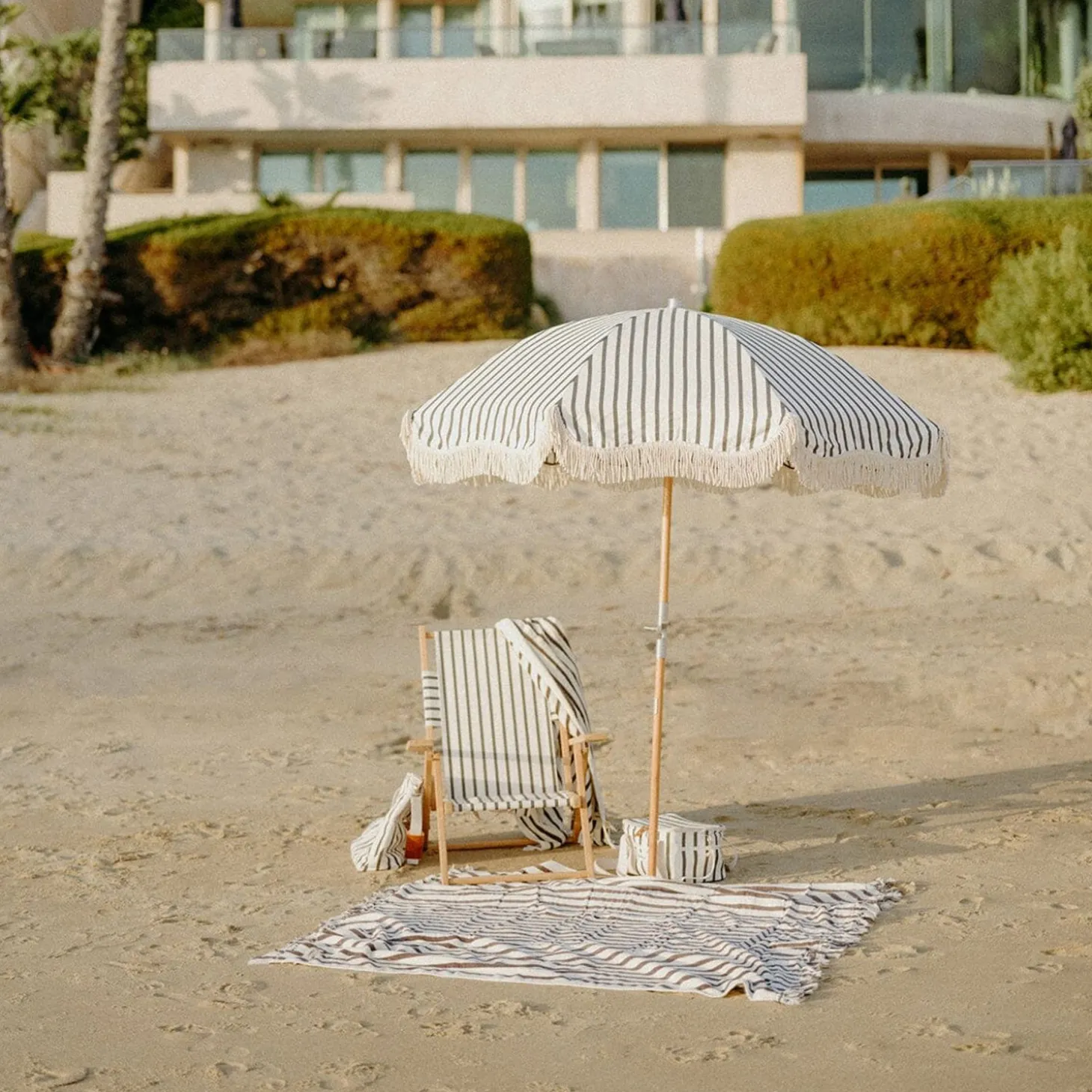 The Premium Beach Umbrella - Monaco Black Stripe