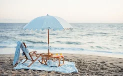 The Premium Beach Umbrella - Vintage Blue Check