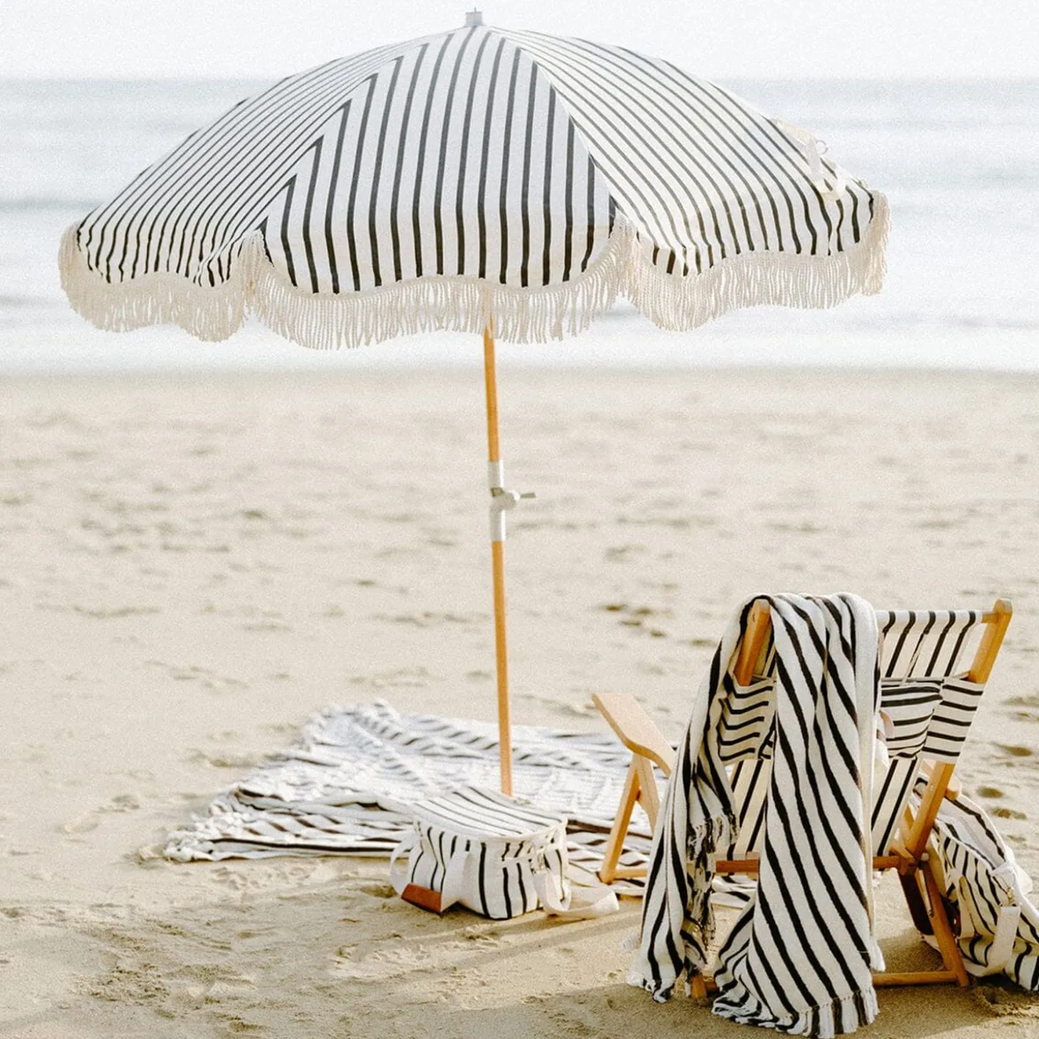 The Premium Beach Umbrella - Monaco Black Stripe